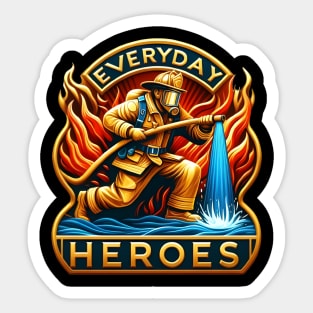 A Hero's Battle: Firefighter Taming Flames Sticker